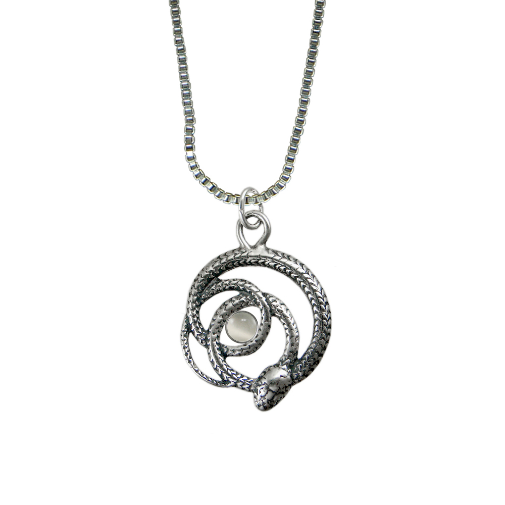 Sterling Silver Coiled Serpent Pendant With White Moonstone